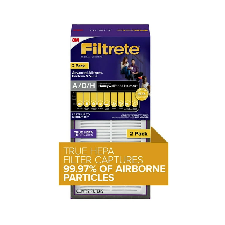 Filtrete by 3M Allergen Bacteria Virus True HEPA Air Purifier Filter Replaces Size A D H Filters 2 Pack