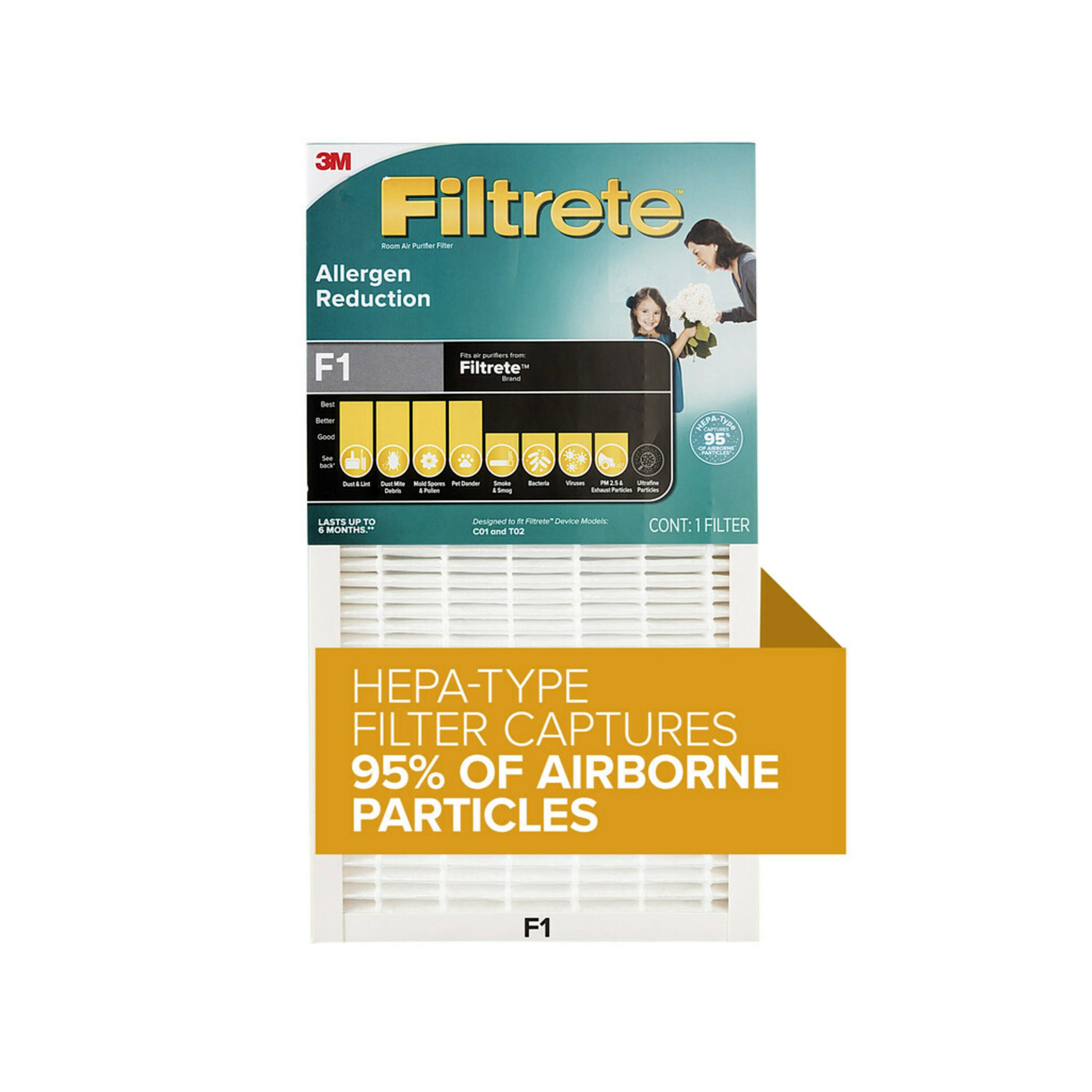 Filtrete by 3M Allergen Reduction HEPA-Type Air Purifier Filter, F1 - image 1 of 13