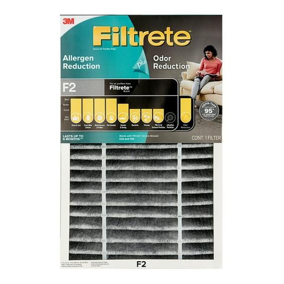 Filtrete by 3M Allergen Reduction + Odor Reduction HEPA-Type Air Purifier Filter, F2
