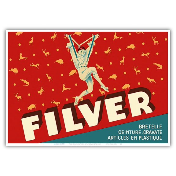 Filver Products - Suspenders Belts Ties (Bretelle Ceinture Cravate) - Vintage French Advertising Poster by Jean d'Ylen c.1930 - Master Art Print 10in x 14in