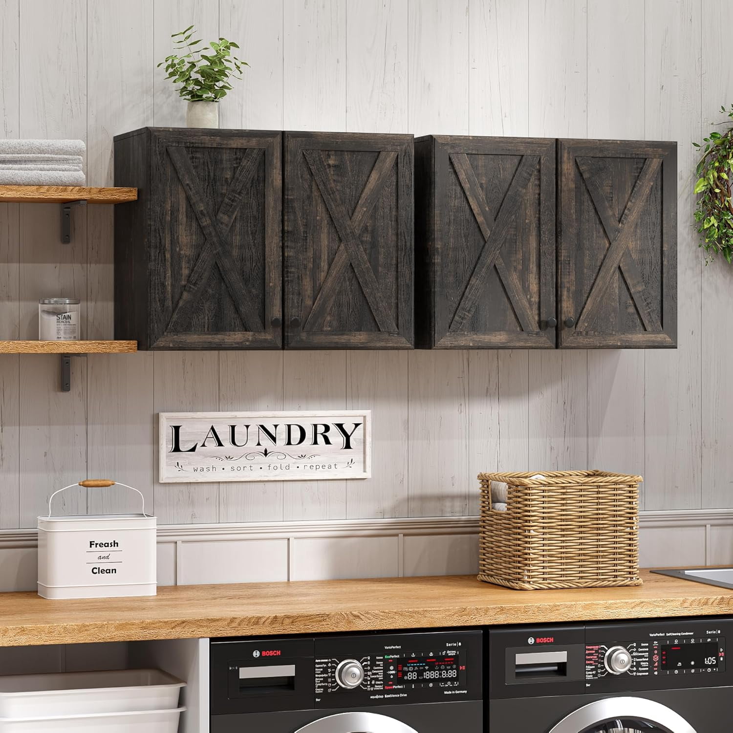 Fimello Wall Cabinet, Laundry Room Wall Cabinets Set of 2, Farmhouse ...