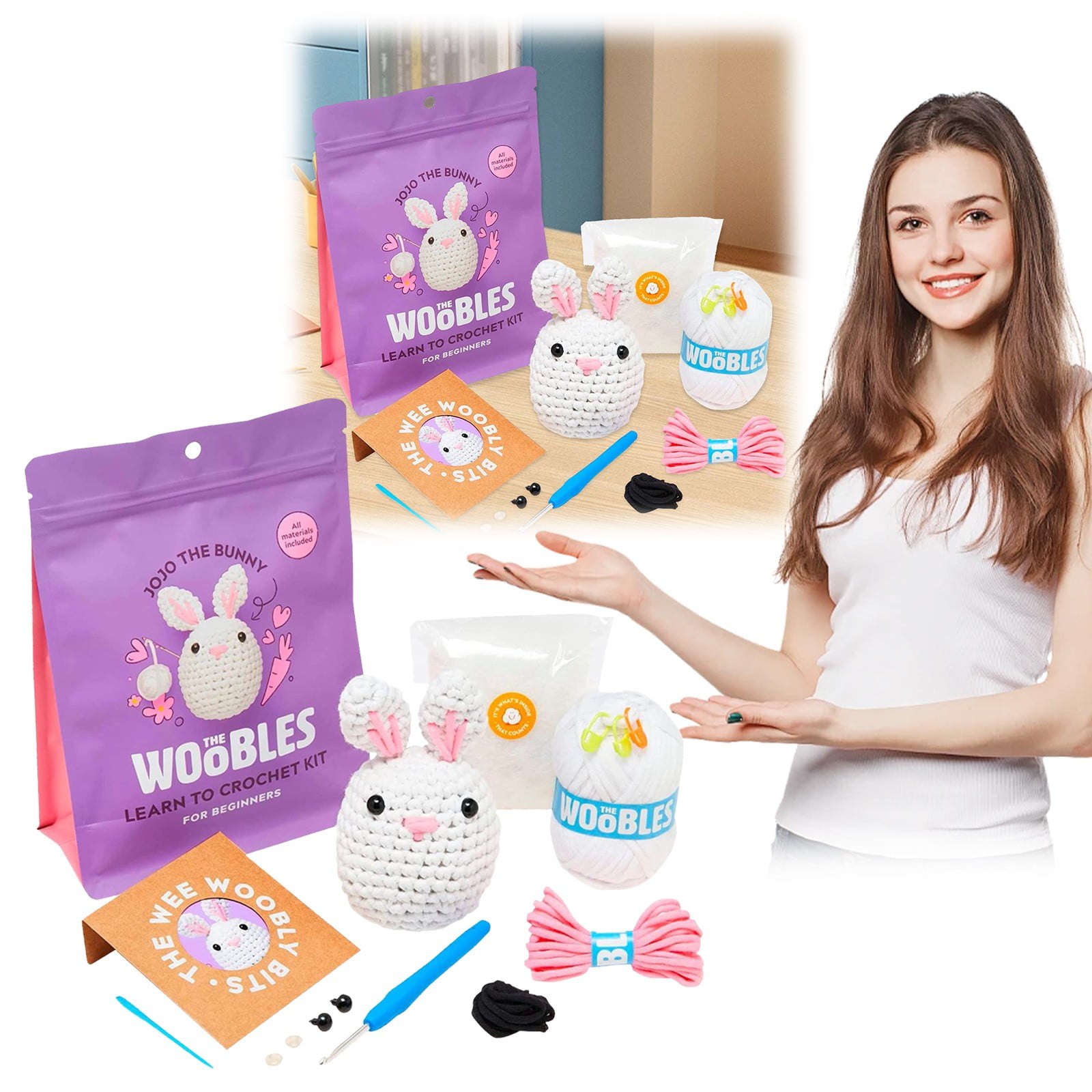 Fimeskey 2pc The Woobles Crochet Kit with Easy Peasy Yarn As Seen On