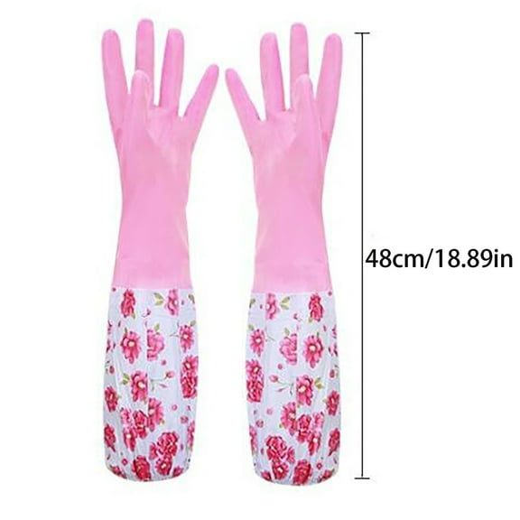 Fimeskey Kitchen Supplies Apron Sleeve Rubber Latex Water-proof Dishwashing Gloves Medium Long Cuff Flock Lining Household Cleaning Gloves