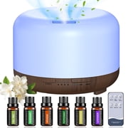 Fimilo 500ml Essential Oil Diffuser with 6*10ml Essential Oils Set, Black Woodgrain Aroma Air Humidifier with Remote Control for Bedroom Home Office, Waterless Auto Shut-Off