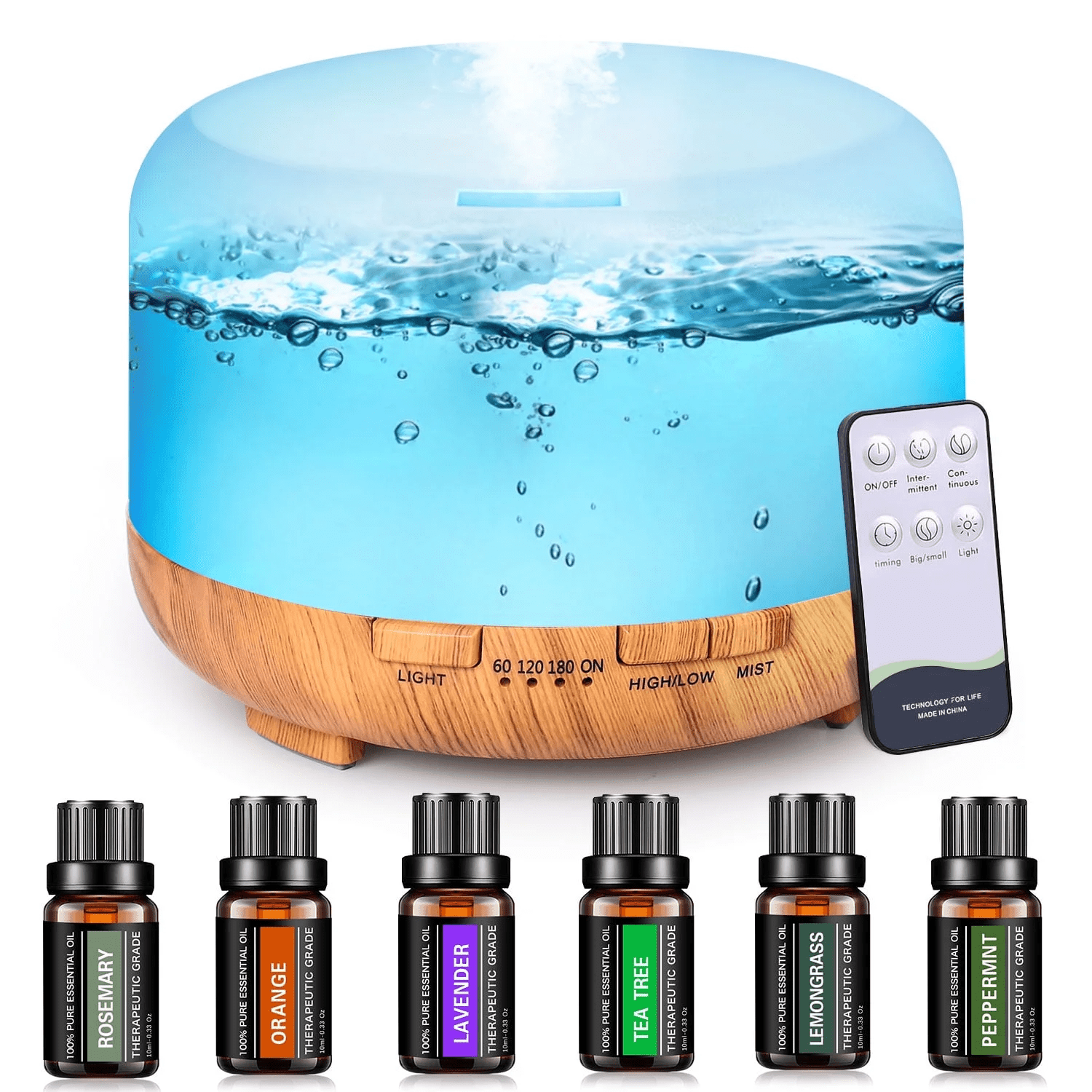 Fimilo 500ml Upgraded White Aroma Diffuser with 6*10ml Essential Oil and Remote Control for Large Room Home Office Car,Aromatherapy Fragrant Oil Air Humidifier Vaporizer for Gift