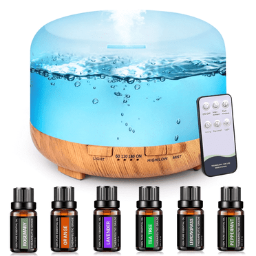 Fimilo 500ml Upgraded White Aroma Diffuser with 6*10ml Essential Oil and Remote Control for Large Room Home Office Car,Aromatherapy Fragrant Oil Air Humidifier Vaporizer for Gift