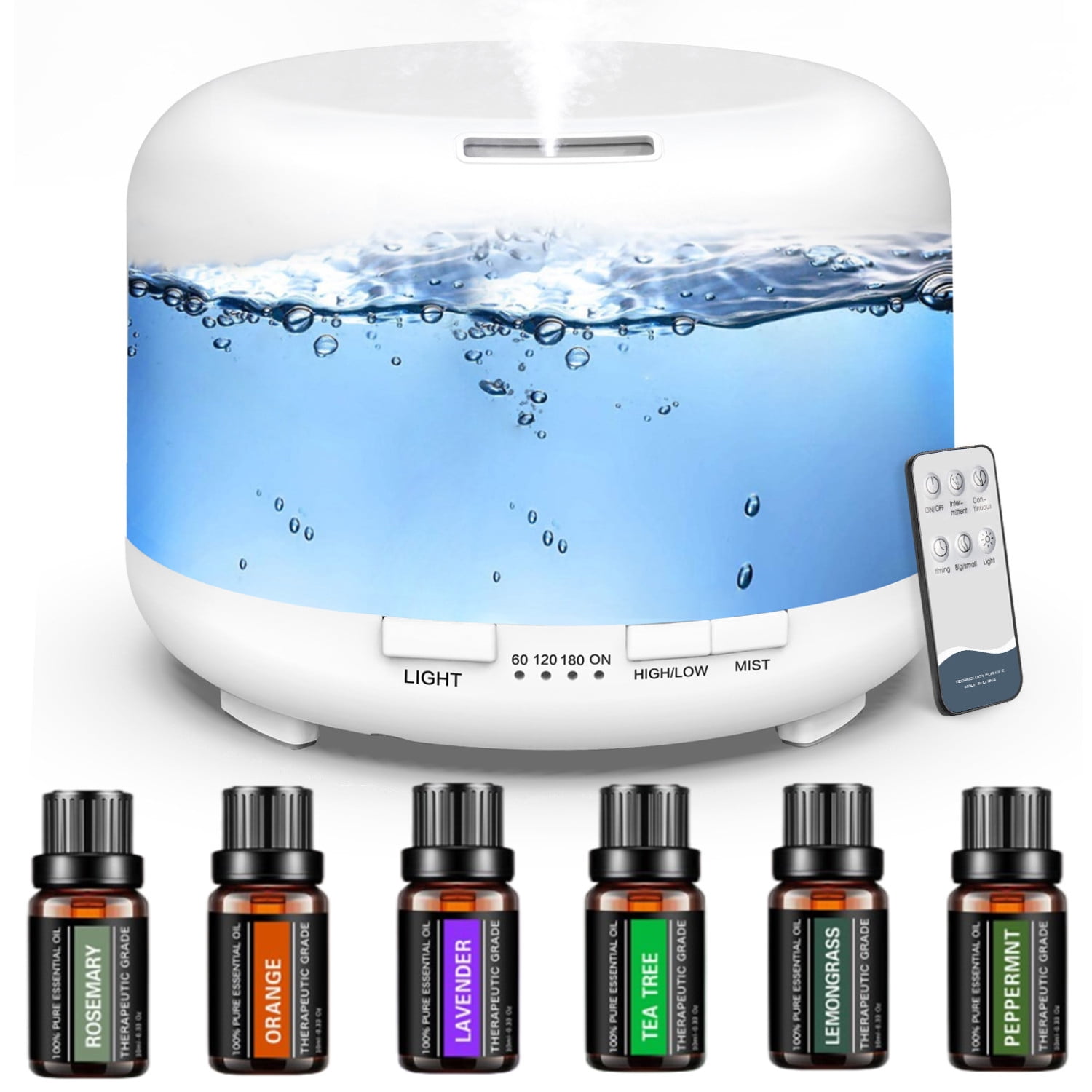 Essential Oil Diffuser, 500ml Cool Mist Humidifier with 6x10mL