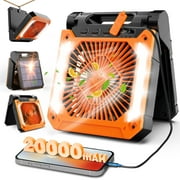 Veubew Camping Fan,Battery Operated Fan,20000mAh Rechargeable Personal Fan with Outdoor LED Light,Solar Charging,3 Speed,3 Timers Pivot 90°,Maximum Battery Life 16H for Office,Bedroom,Works