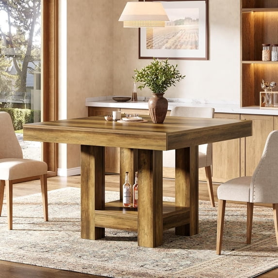 Fimind 39" Square Dining Table for 2-4, Rustic Farmhouse Kitchen Table with Storage Shelf, Small Space Wood Dining Room Table for Apartment, Breakfast, Dining Area, Rustic Brown