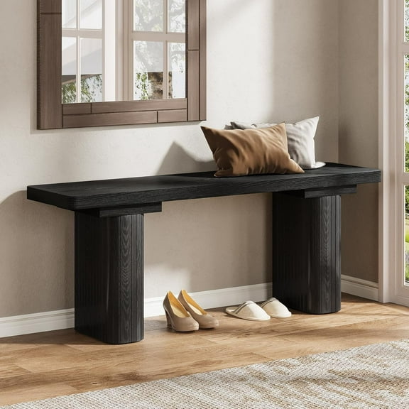 Fimind 47" Entryway Bench, Modern Wooden Shoe Bench with Thick 5.12" Legs, Narrow Hallway Dining Seat for Entryway, Bedroom, Living Room, Black