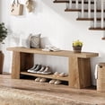 thumbnail image 1 of Finmind 59" Extra Long 2-Tier Entryway Bench, Farmhouse Wooden Shoe Storage Bench with Open Shelves, End of Bed Seat for Entryway, Hallway, Bedroom, Living Room, Natural, 1 of 7