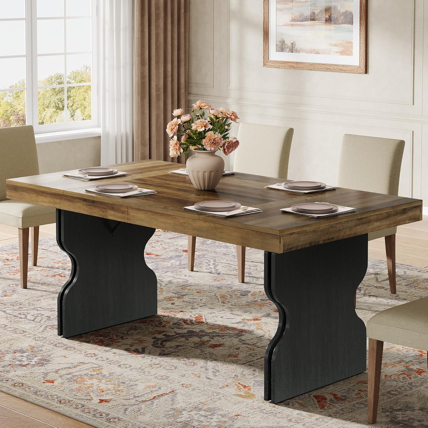 Farmhouse Dining Wood Table Top Black Legs Arcadia Farm Leg Black