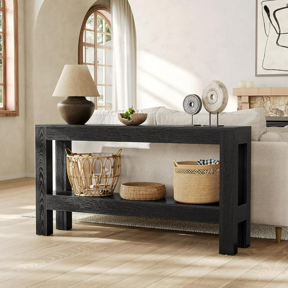 Fimind 63-Inch Black Console Table with 2-Tier Storage, Narrow Long Entryway Table for Living Room, Hallway, Sofa, Entrance, or Foyer