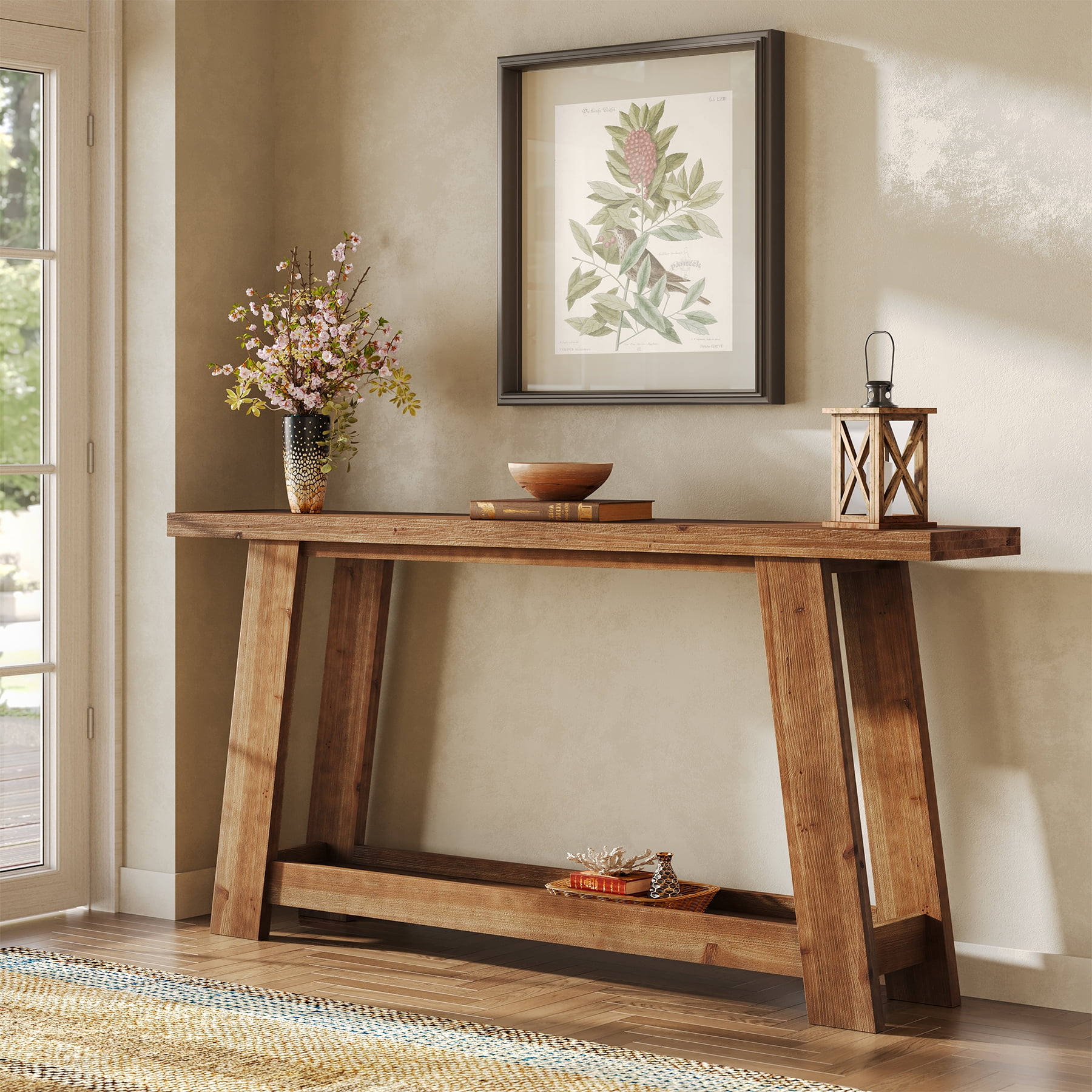 Fimind 63-Inch Solid Wood Console Table, Farmhouse Entryway Table with ...