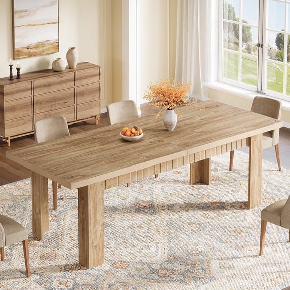 Finmind 79" Farmhouse Dining Table for 6-8, Extra Long Rectangular Wooden Kitchen Table, Dinner Table for Dining Room, Living Room, Natural Oak