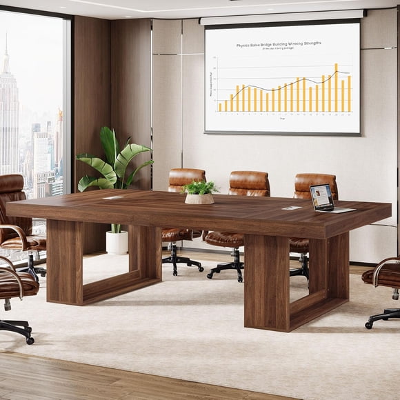 Fimind 94.5" Large Conference Table, 8FT Meeting Table for 8-10 People with 2 Cable Grommets, Modern Business Seminar Boardroom Table for Office