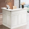 thumbnail image 1 of Finmind L-Shaped Reception Desk with Storage Shelves, Modern Front Desk Counter Table for Office, Salon, Retail Checkout, White Reception Counter with Open Storage for Small Spaces, 1 of 6