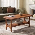 thumbnail image 1 of Fimind Solid Wood Coffee Table, 47.24" Mid-Century Modern Rectangle Center Table with 2-Tier Storage Shelf for Living Room, Small Space, 1 of 6