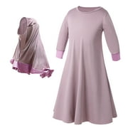 Fimkaul Girls Outfits Set Ramadan Traditional Robe Clothing Dubai Dress Abaya Muslim Set Clothes Set Baby Clothes Purple
