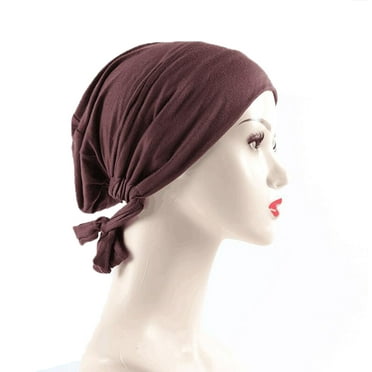 Fimkaul Head Wraps for Women Beanie Hat Muslim Elastic Band Ethnic Hijab Solid Adjustable Small Tube Wrapped Turban Lace Up Mens Winter Caps