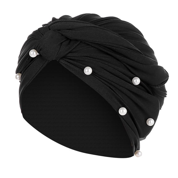 Fimkaul Head Wraps for Women Beanie Hat Muslim Ruffle Beading Turban Pearl Wrap Baseball Mens Winter Caps