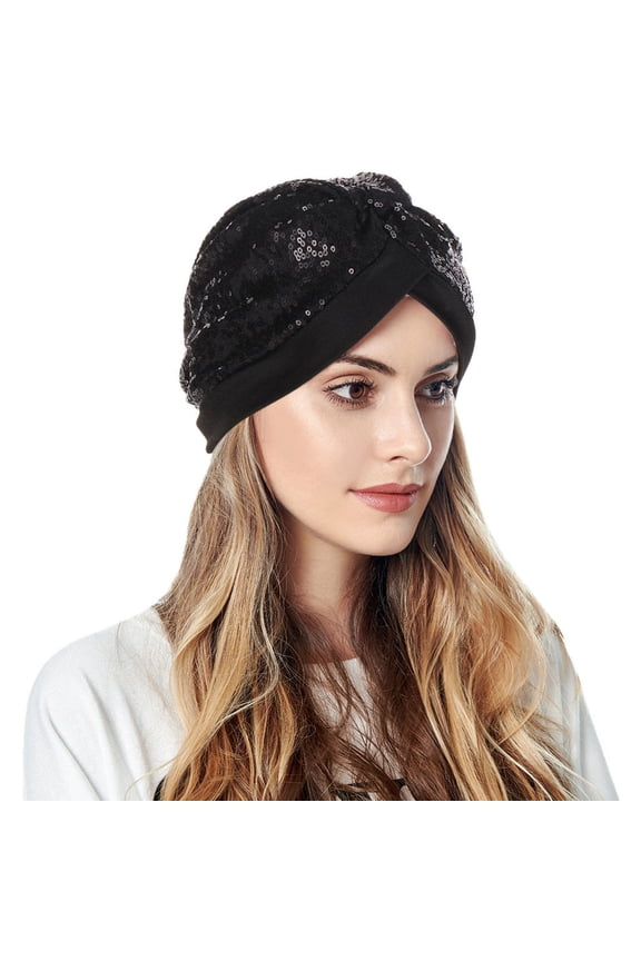 Head Wraps for Women Beanie Hat Muslim Turban Hatbow Sequins Hair Bonnet Head Scarf Wrap Cover Mens Winter Caps