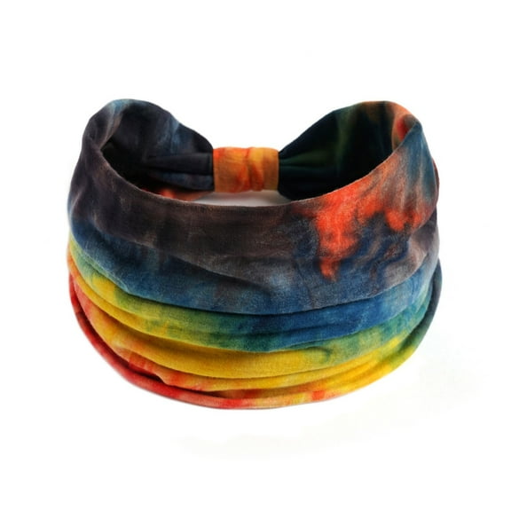 Fimkaul Head Wraps for Women Casual Tie Dye Rainbow Widening Yoga Hairband Sports Elastic Sweat Absorbing Turbans Hat Headbands
