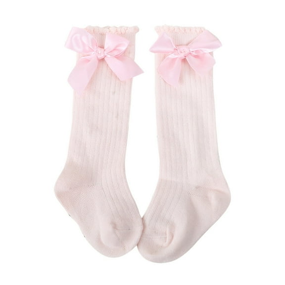 Fimkaul Kids Baby Socks Bow Big High Cotton Lace Girls Soft Toddlers Knee Long Sock