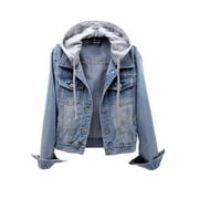 Fimkaul Long Fuzzy Coats for Women Women Vintage Button Down Distressed Short Denim Jean Jacket Coat With Pocket Light blue 3XL