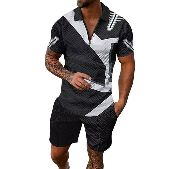Fimkaul Mens Summer 2 Piece Outfits Short Sets 3D Suit Shorts Beach Tropical HawaiianSS Body Sports Shorts Suit Sports Suit Short Sleeve Tracksuits Grey L