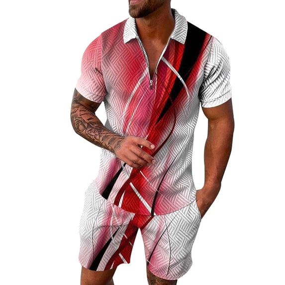 Fimkaul Mens Summer 2 Piece Outfits Short Sets 3D Suit Shorts Beach Tropical HawaiianSS Body Sports Shorts Suit Sports Suit Short Sleeve Tracksuits Red L