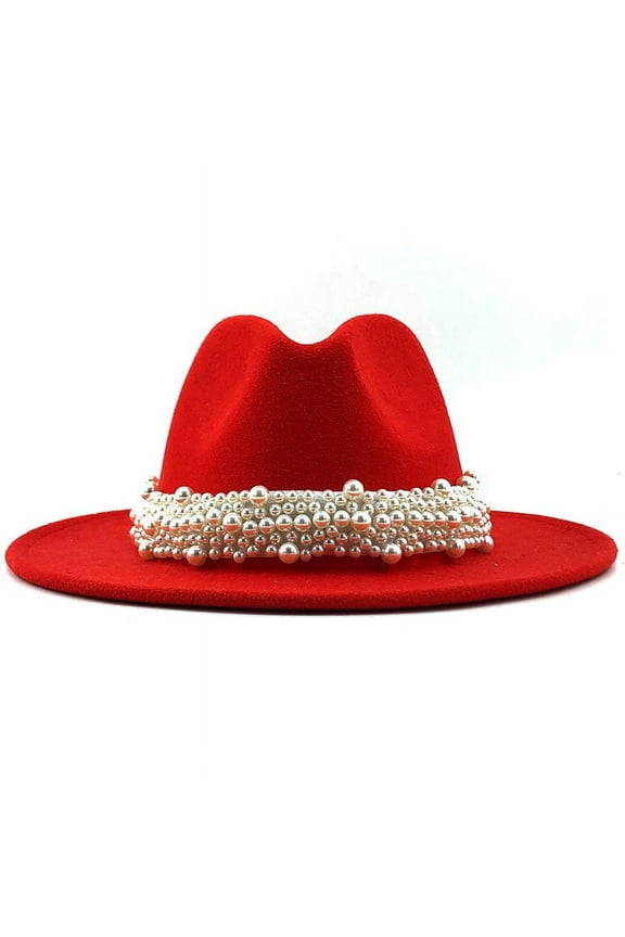 Summer Cap Womens Sun Hats British Fashion Elegant Jazz Pearl Ring With Top Big Brim Ladies Woolen Hat Mens Sun Hat