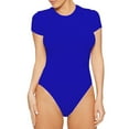 thumbnail image 1 of Fimkaul Summer Romper Women's Underwear Crew Neck Short Sleeve Leggings Slim Jumpsuit Bodysuit Top Blue L, 1 of 4