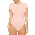 thumbnail image 1 of Fimkaul Summer Romper Women's Underwear Crew Neck Short Sleeve Leggings Slim Jumpsuit Bodysuit Top Pink XXL, 1 of 4