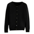 thumbnail image 1 of Fimkaul Teacher Sweater Womens Basic Crew Neck Long Sleeve Button Down Cardigan Black L, 1 of 5