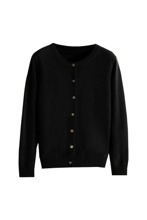 Teacher Sweater Womens Basic Crew Neck Long Sleeve Button Down Cardigan Black XXL