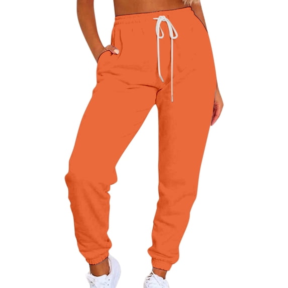 Fimkaul Wide Leg Pants for Women Yoga Pants Solid Casual Sports Tie Up Waist With Plush Sweater Material Workout Pants Sweatpants Orange 2XL
