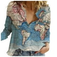 thumbnail image 1 of Fimkaul Women's Button Down Shirts Long Sleeve Casual Tops Lapel Shirt World Map Print Loose Blouse Blue XL, 1 of 8