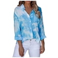 thumbnail image 1 of Fimkaul Women's Button Down Shirts Winter Fall Long Sleeve Casual Tops Tunic Tie-dye Printed Chiffon Blouse Light blue XL, 1 of 7