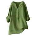 thumbnail image 1 of Fimkaul Women's Button Down Shirts Winter Fall Plus Size Long Sleeve Casual Tops Printed Patchwork V Neck Cotton Shirt Blouse Green L, 1 of 4