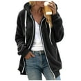 thumbnail image 1 of Fimkaul Women's Fleece Jackets Coats Casual Block Plush Sweatshirt&nbsp;Zipper Hoodie Loose Blouse Warm Open Front Coat Womens Tops Black M, 1 of 2