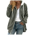 thumbnail image 1 of Fimkaul Women's Fleece Jackets Coats Stitching Pocket Hooded Pullover Sweatershirt Warm Artificial Wool Pockets Outwear Open Front Coat Womens Tops Grey 5XL, 1 of 2