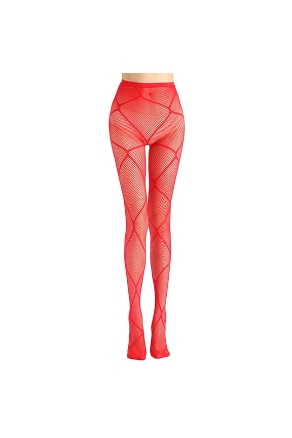 Women's High Waist Tights Stockings Fishnet Open Soft Underwear Transparent Lace Bodysuit Pantyhose Warm Pants Red