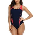 thumbnail image 1 of Fimkaul Women's One Piece Swimsuits Tummy Control Athletic Swimwear Scalloped Round Neck Low Back Adjustable Straps Bathing Suits, 1 of 6
