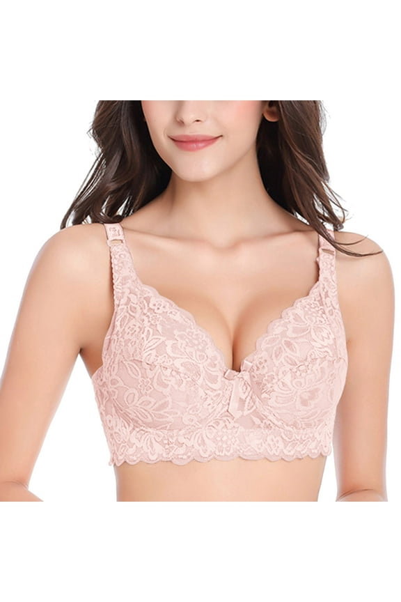 Women's Push Up Bra Lace Gathered Straps Breast Cup Underwear (no Underwire) Bras Pink 100B