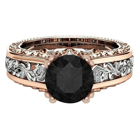 Fimkaul Women's Rings Alloy Plated 14K Rose Gold Separation Jewelry Ring Gifts Black