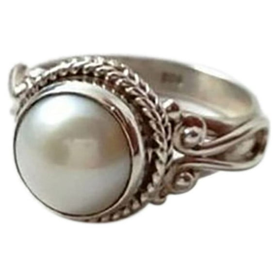 Fimkaul Women's Rings Trend Vintage Metal Antique White Pearl Jewelry Ring Gifts