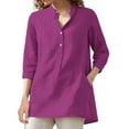 thumbnail image 1 of Fimkaul Women's Shirts Winter Fall Long Sleeve Casual Tops Printed Fashion V Neck Rollable Single Breasted Shirt T-Shirts Hot Pink XL, 1 of 8