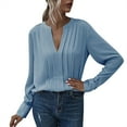 thumbnail image 1 of Fimkaul Women's Shirts Winter Fall Long Sleeve Casual Tops V Neck Pleats Chiffon Solid Pullover Shirt T-Shirts Blue XL, 1 of 4
