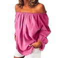 thumbnail image 1 of Fimkaul Women's Shirts Winter Fall Plus Size Long Sleeve Casual Tops Blouse Off Shoulder Sleeve Shoulder Summer Loose Ruffle Top T-Shirts Red L, 1 of 6